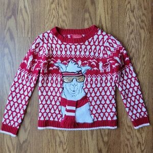 Joyland Youth/unisex/girls Red and White Llama Sweater S